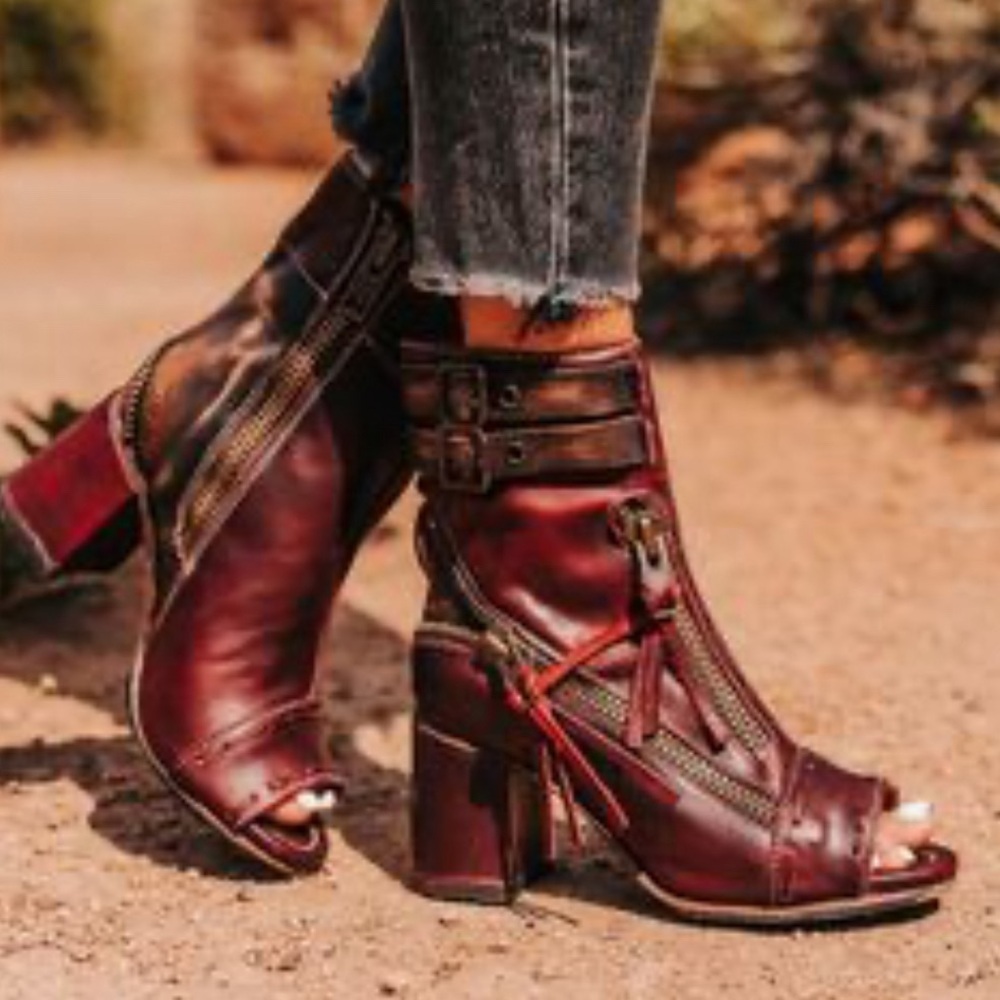 NIB! Freebird Zombi Red Wine Leather Open Toe Boots sz 10